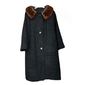 Vintage Faux Curly Persian Lamb/Wool Mink Collar Dress Overcoat 50's Unbranded